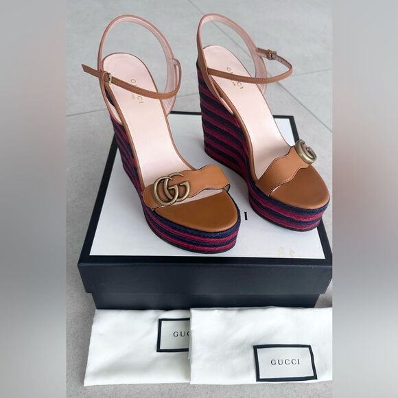Gucci Lifford GG Marmont Brown Leather Platform Espadrille Sandals EU 39 US 9 - Picture 12 of 12